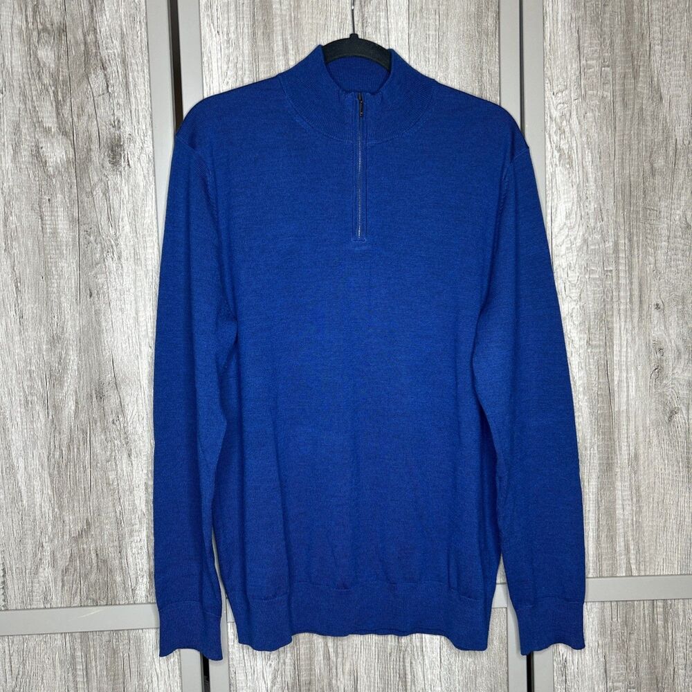 Charles Tyrwhitt Sweater Merino Wool Quarter Zip Mock Neck Casual Blue